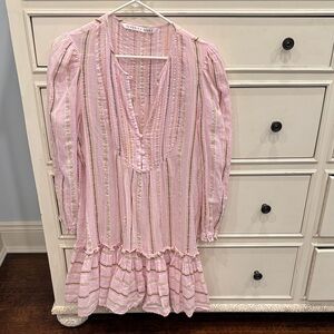 Veronica Beard Pink Striped Ruffle Dress